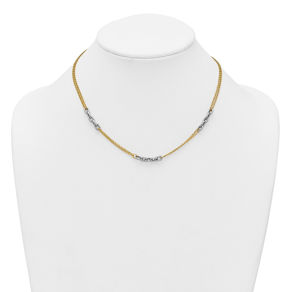 High-Quality 14K Two-Tone Double Strand Necklace - Stylish 17-Inch Length & Extension