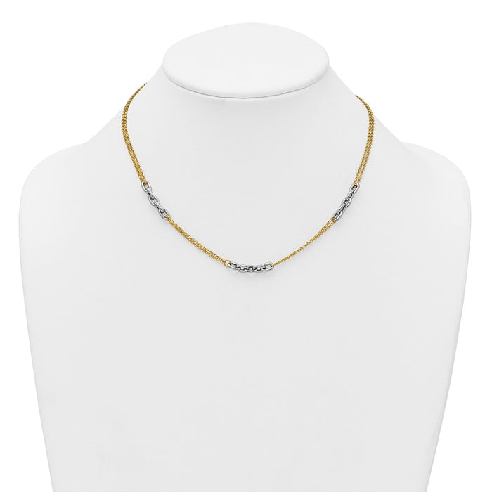 High-Quality 14K Two-Tone Double Strand Necklace - Stylish 17-Inch Length & Extension-3