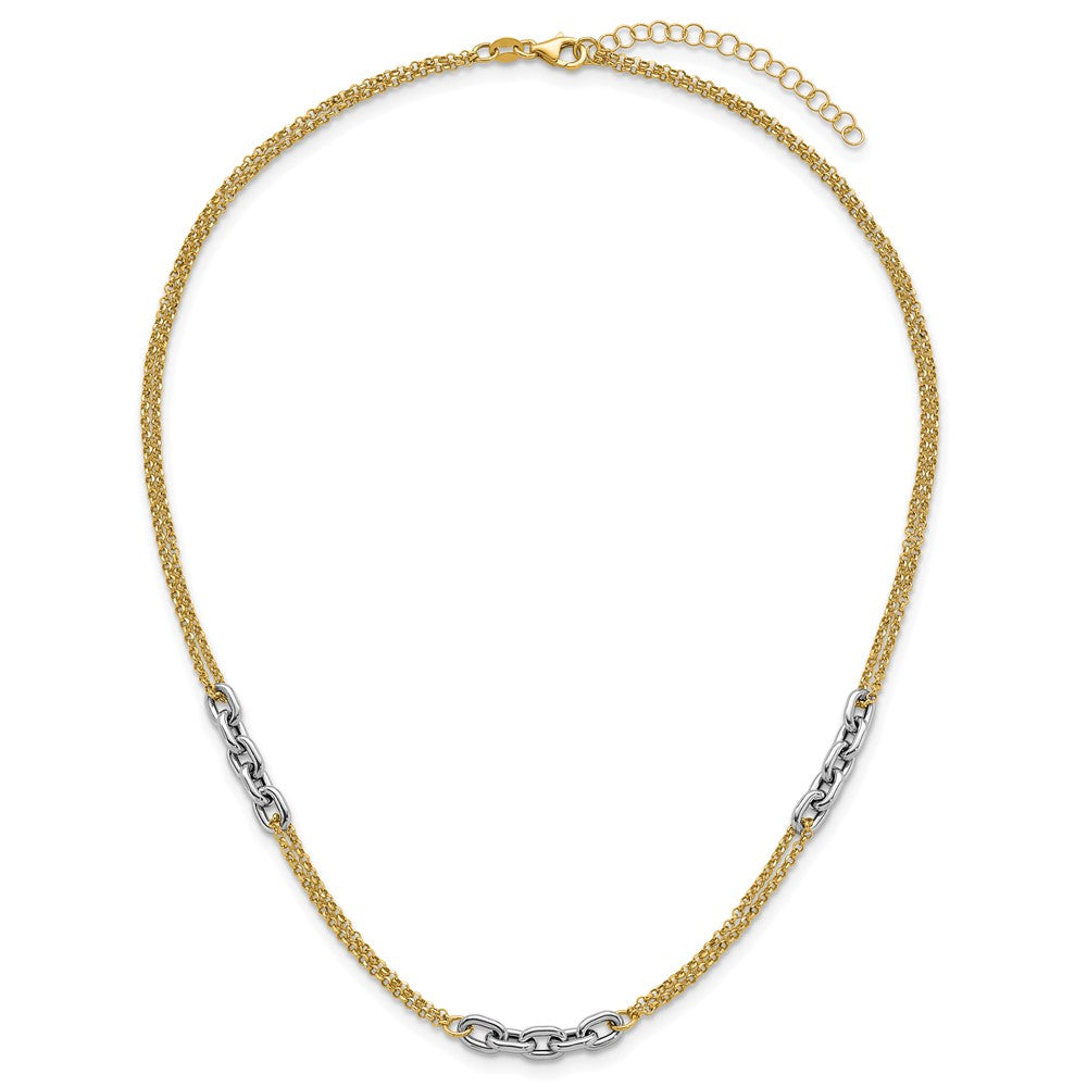 High-Quality 14K Two-Tone Double Strand Necklace - Stylish 17-Inch Length & Extension