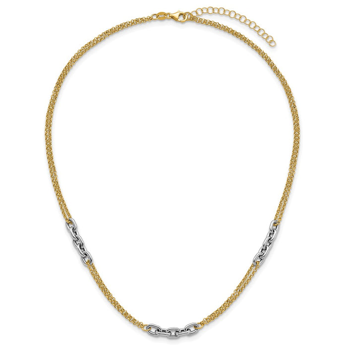High-Quality 14K Two-Tone Double Strand Necklace - Stylish 17-Inch Length & Extension-4