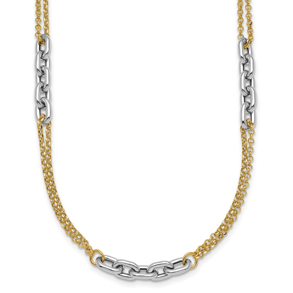 High-Quality 14K Two-Tone Double Strand Necklace - Stylish 17-Inch Length & Extension