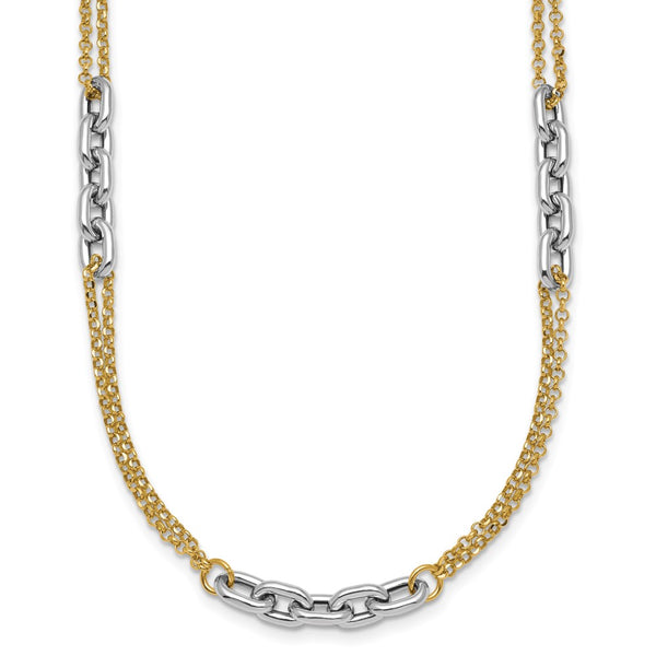 14K Two-Tone Double Strand Necklace - 17-Inch Length Extension