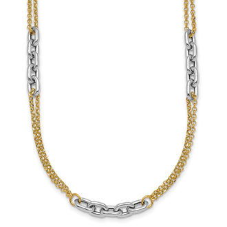 High-Quality 14K Two-Tone Double Strand Necklace - Stylish 17-Inch Length & Extension