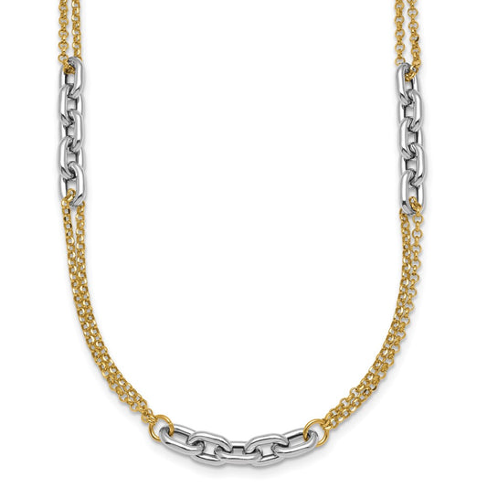 High-Quality 14K Two-Tone Double Strand Necklace - Stylish 17-Inch Length & Extension