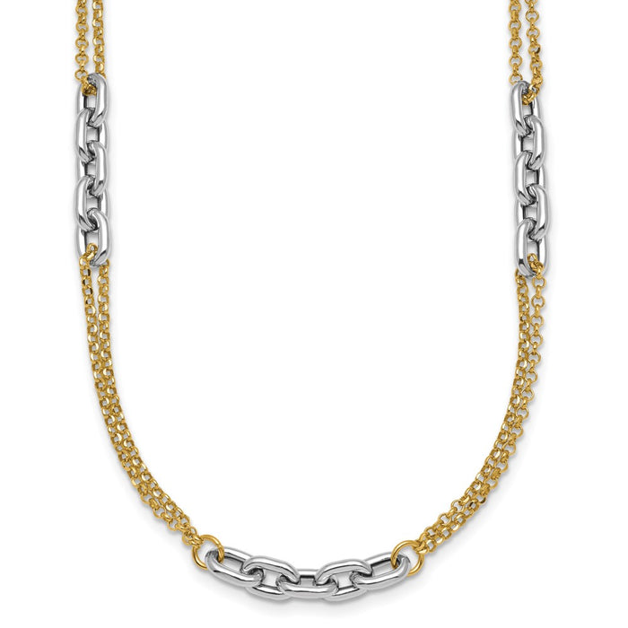 High-Quality 14K Two-Tone Double Strand Necklace - Stylish 17-Inch Length & Extension-1