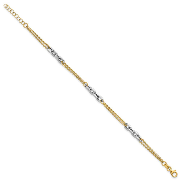 14K Two-Tone Polished Fancy Oval Link Bracelet, 7.25" + 1" Ext