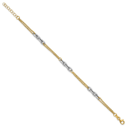 Buy Stylish 14K Two-Tone Polished Fancy Oval Link Bracelet, 7.25" + 1" Ext