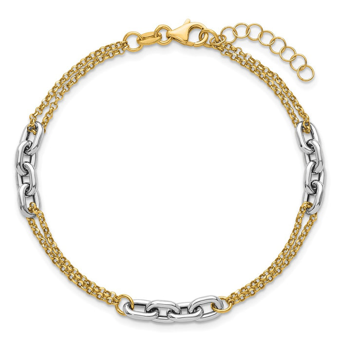 Buy Stylish 14K Two-Tone Polished Fancy Oval Link Bracelet, 7.25" + 1" Ext-4
