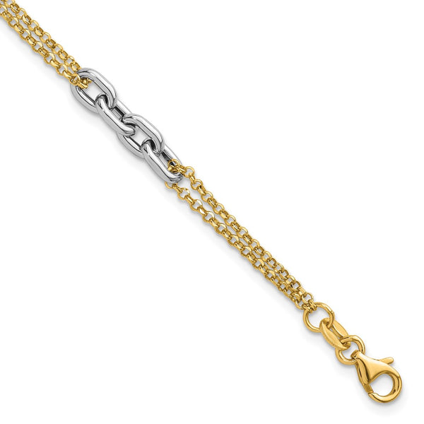 14K Two-Tone Polished Fancy Oval Link Bracelet, 7.25" + 1" Ext
