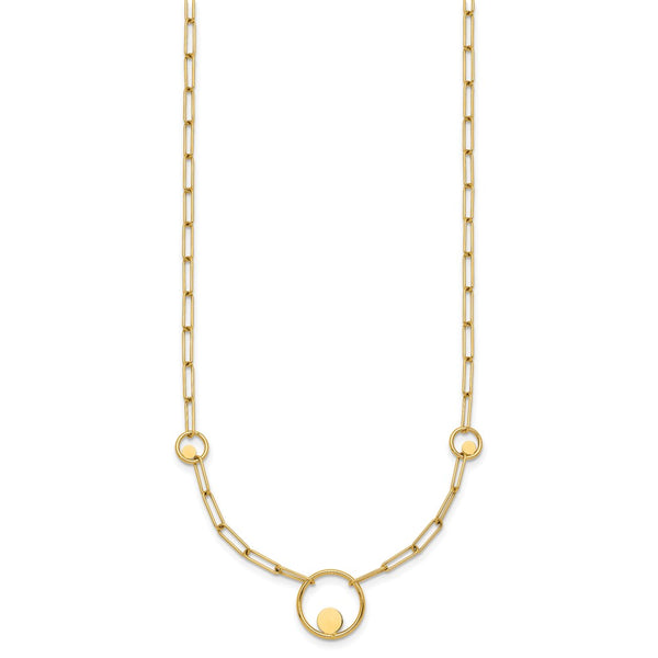 14K Gold Polished Circle & Paper Clip Link Necklace - 16.75"
