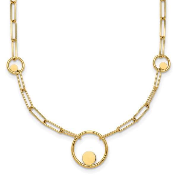 14K Gold Polished Circle & Paper Clip Link Necklace - 16.75"