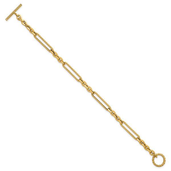 14K Gold Polished & Textured Fancy Link Bracelet - 7.5 Inches