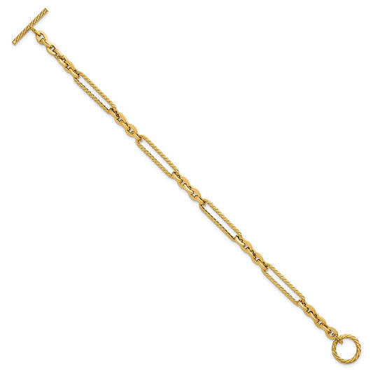 Exclusive 14K Gold Polished & Textured Fancy Link Bracelet - 7.5 Inches, Stylish Value