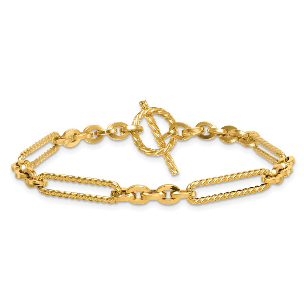 Exclusive 14K Gold Polished & Textured Fancy Link Bracelet - 7.5 Inches, Stylish Value