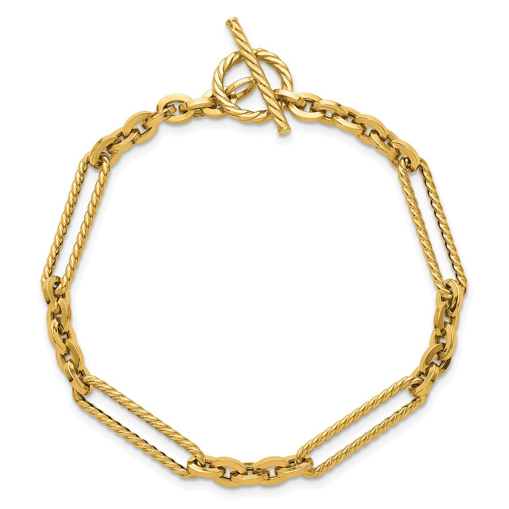 Exclusive 14K Gold Polished & Textured Fancy Link Bracelet - 7.5 Inches, Stylish Value