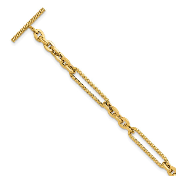 14K Gold Polished & Textured Fancy Link Bracelet - 7.5 Inches