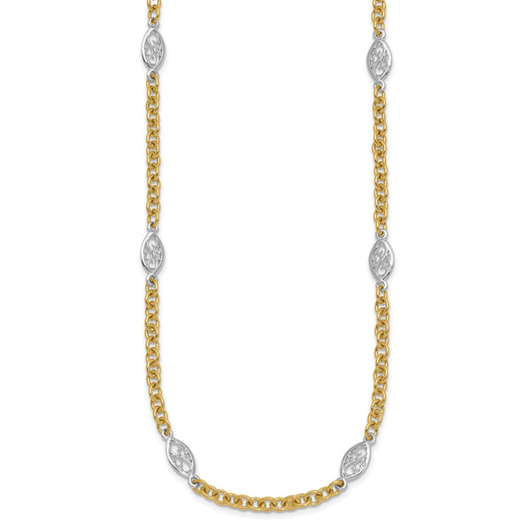 14K Two-Tone 6.5mm Fancy Cable Chain Necklace with Filigree Pendant