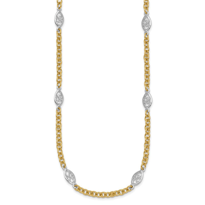 Shop 14K Two-Tone 6.5mm Fancy Cable Chain Necklace with Filigree Pendant-2