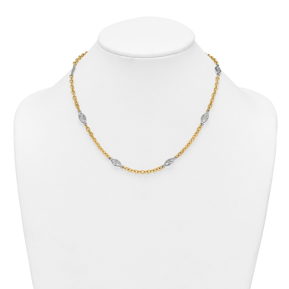 Shop 14K Two-Tone 6.5mm Fancy Cable Chain Necklace with Filigree Pendant