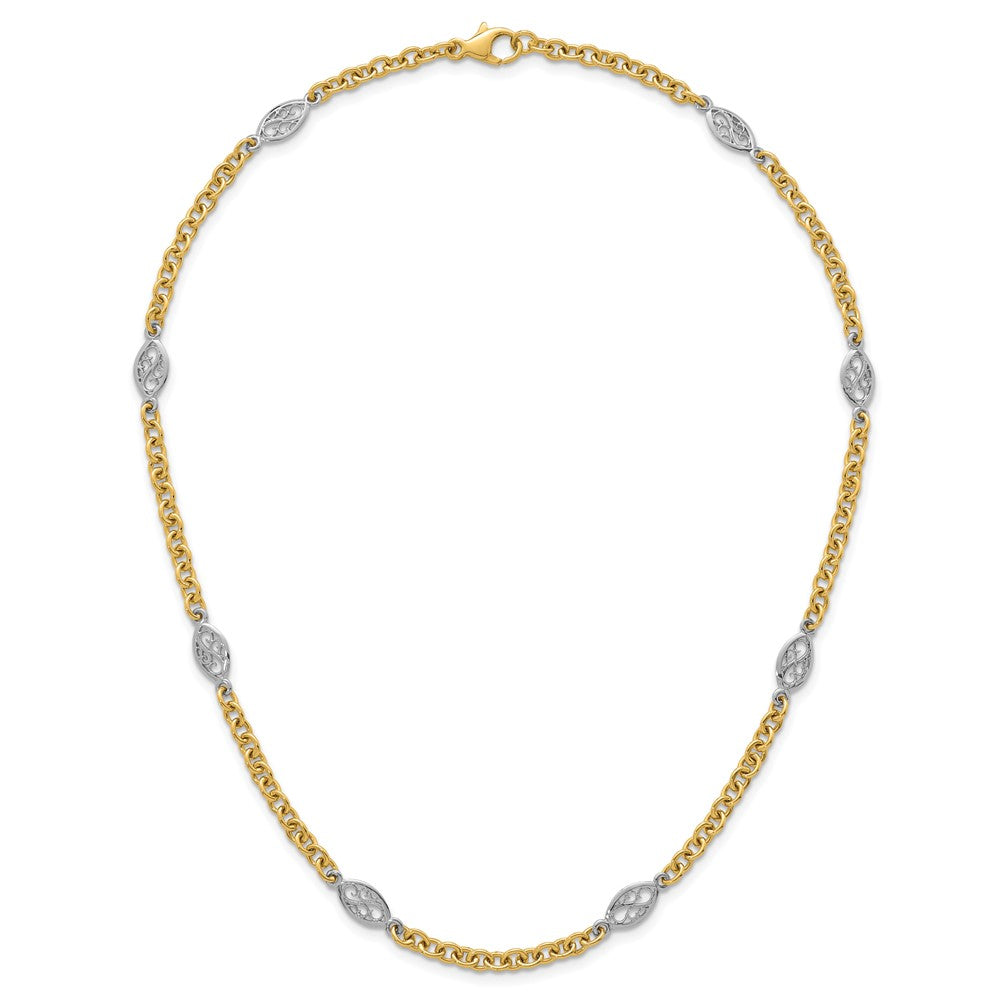 Shop 14K Two-Tone 6.5mm Fancy Cable Chain Necklace with Filigree Pendant