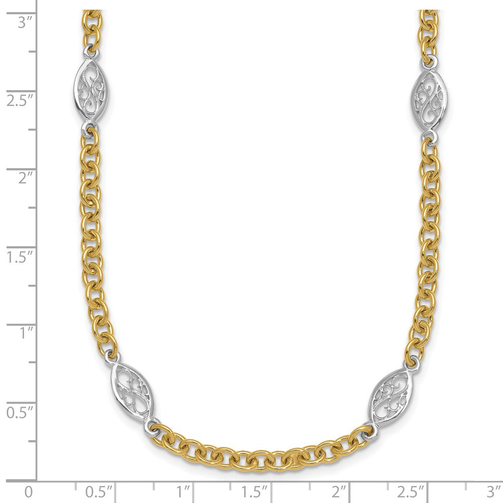 Shop 14K Two-Tone 6.5mm Fancy Cable Chain Necklace with Filigree Pendant