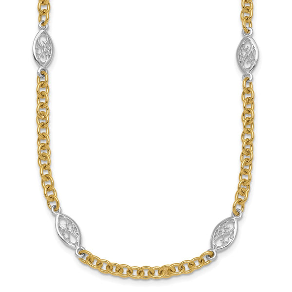 14K Two-Tone 6.5mm Fancy Cable Chain Necklace with Filigree Pendant