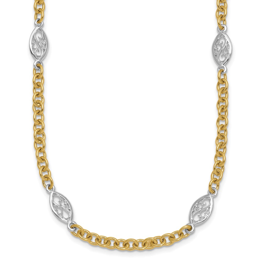 Shop 14K Two-Tone 6.5mm Fancy Cable Chain Necklace with Filigree Pendant