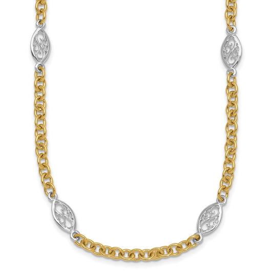 Shop 14K Two-Tone 6.5mm Fancy Cable Chain Necklace with Filigree Pendant