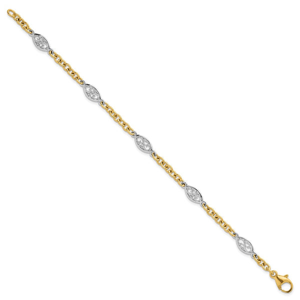 14K Two-Tone Polished 6.5mm Cable Chain Bracelet - 7.25"