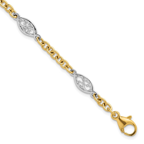 14K Two-Tone Polished 6.5mm Cable Chain Bracelet - 7.25"