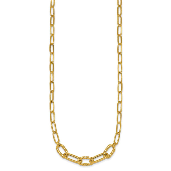 14K Gold Polished Paperclip Necklace - 18-Inch Fancy Links