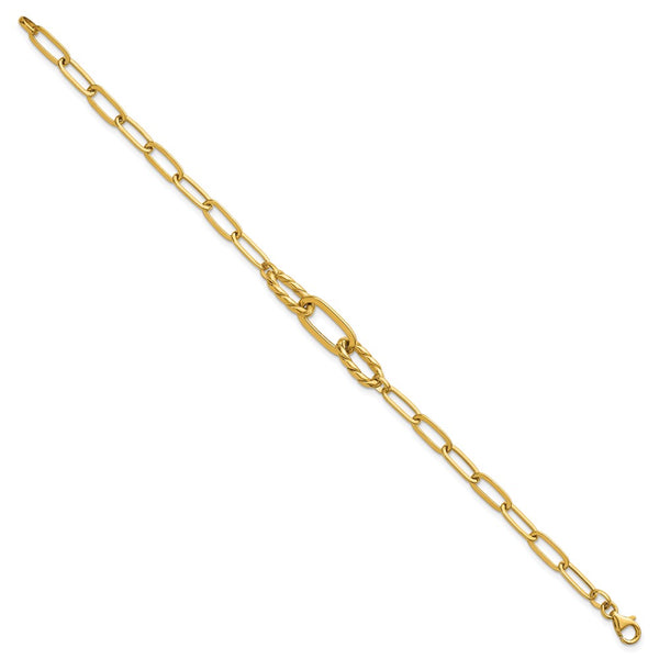 14K Gold Polished Fancy Oval & Twisted Link 7.5-Inch Bracelet
