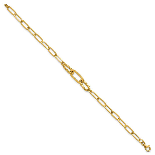 Shop Stylish 14K Gold Polished Fancy Oval & Twisted Link 7.5-Inch Bracelet