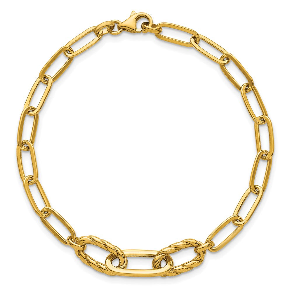 Shop Stylish 14K Gold Polished Fancy Oval & Twisted Link 7.5-Inch Bracelet