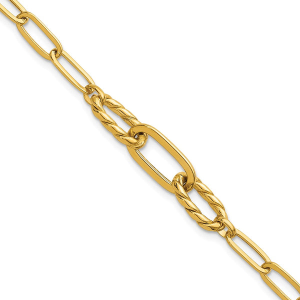 14K Gold Polished Fancy Oval & Twisted Link 7.5-Inch Bracelet