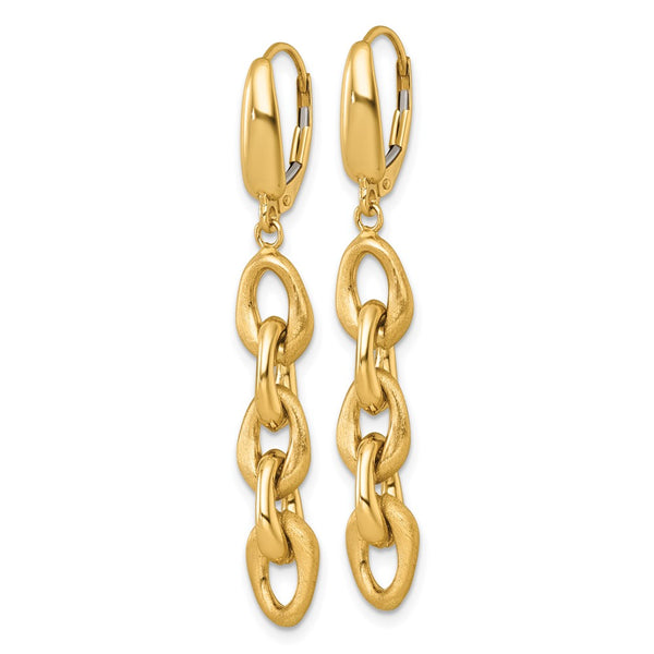 14K Gold Polished & Brushed Chain Leverback Dangle Earrings