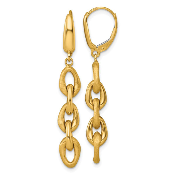 14K Gold Polished & Brushed Chain Leverback Dangle Earrings