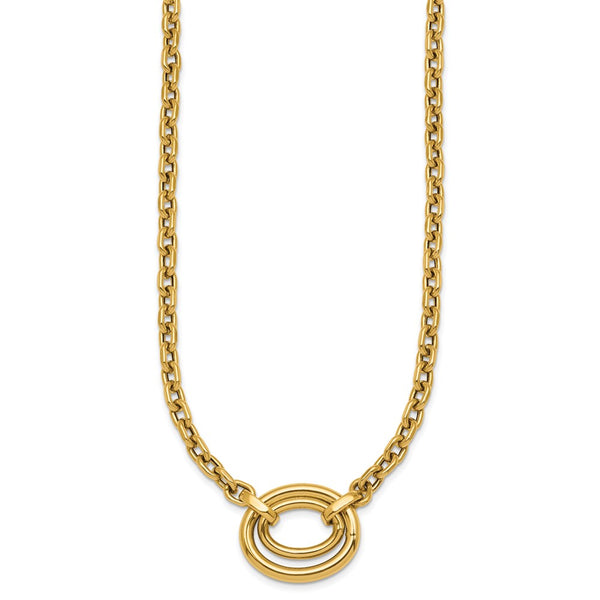 14K Gold Polished Double Oval Necklace - 17.5" Extension