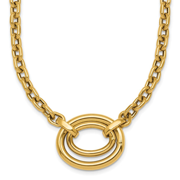 14K Gold Polished Double Oval Necklace - 17.5" Extension