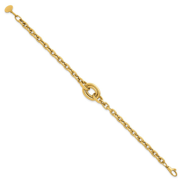 14K Gold Polished Double Circle Bracelet - 7.25" + 0.25" Extension