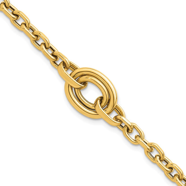 14K Gold Polished Double Circle Bracelet - 7.25" + 0.25" Extension
