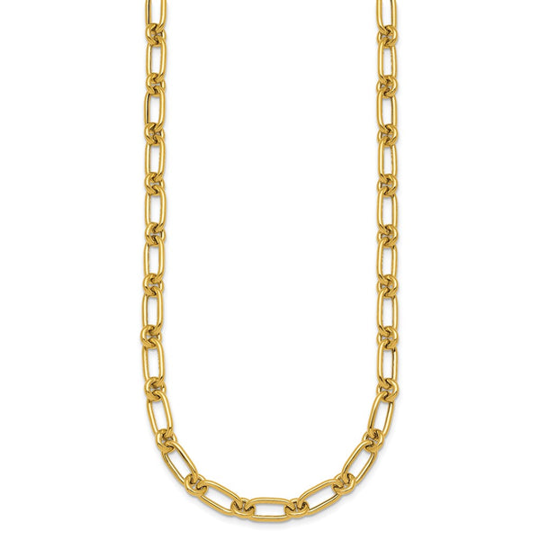 14K Gold Polished Oval & Circle Link Necklace - 18 Length