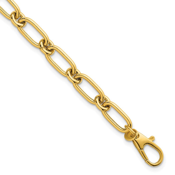 14K Gold Polished Oval & Circle Link Bracelet - 7.5 Inches