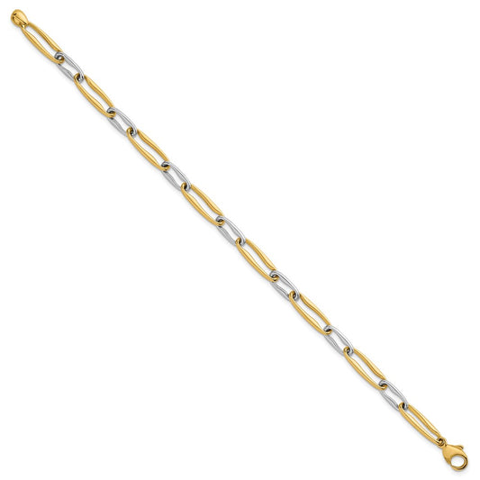 Exclusive 14K Gold Two-Tone 5.75mm Long Link Bracelet - Stylish 7.5 Inch Design
