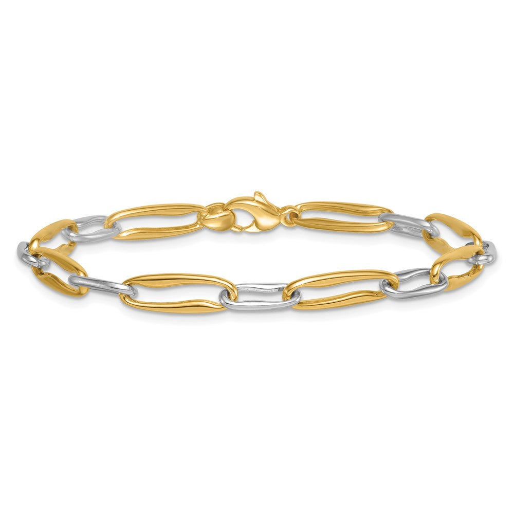 Exclusive 14K Gold Two-Tone 5.75mm Long Link Bracelet - Stylish 7.5 Inch Design