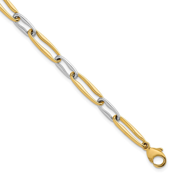 14K Gold Two-Tone 5.75mm Long Link Bracelet - 7.5 Inch
