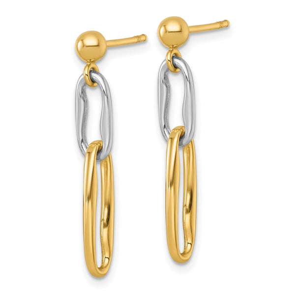 14K Two-Tone Polished Long Link Dangle Earrings