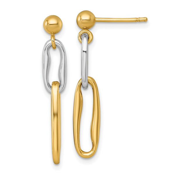 14K Two-Tone Polished Long Link Dangle Earrings