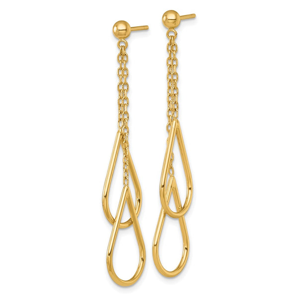14K Gold Double Teardrop Dangle Earrings - Chain Post