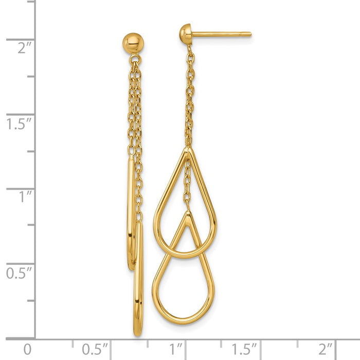Shop Stylish 14K Gold Double Teardrop Dangle Earrings | Chain Post Design-3